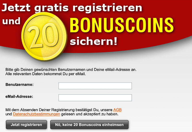 Gutschein & Bonus - 20 Bonuscoins gratis